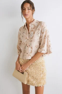 Camicia crop ricamata