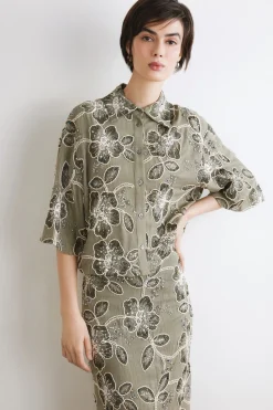 Camicia crop ricamata