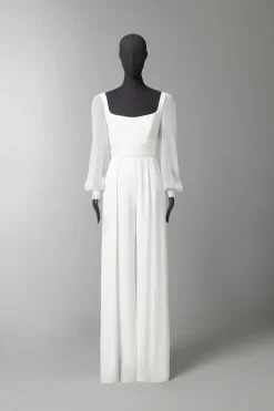 Tuta in crepe con maniche in chiffon